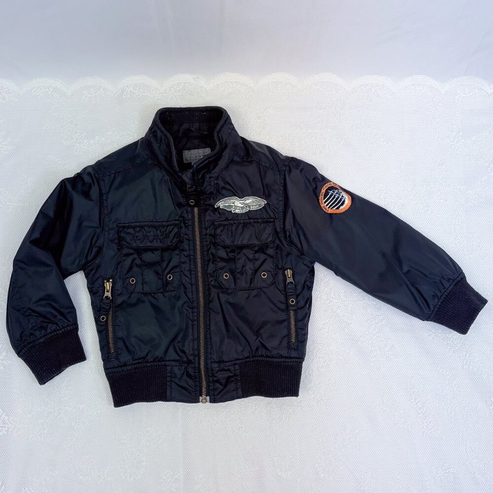 H&M Kids Bomber Jacket Military Style with Patches Zip Up Coat - Picture 2 of 10